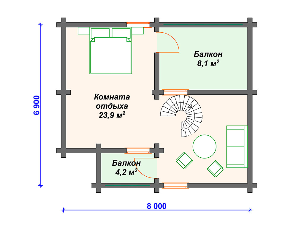 Схема бани Б-002 2 этаж