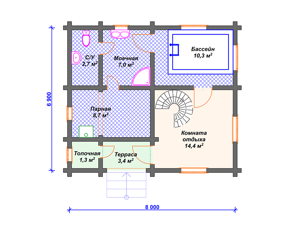 Схема бани Б-003 1 этаж