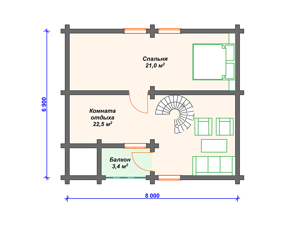 Схема бани Б-003 2 этаж