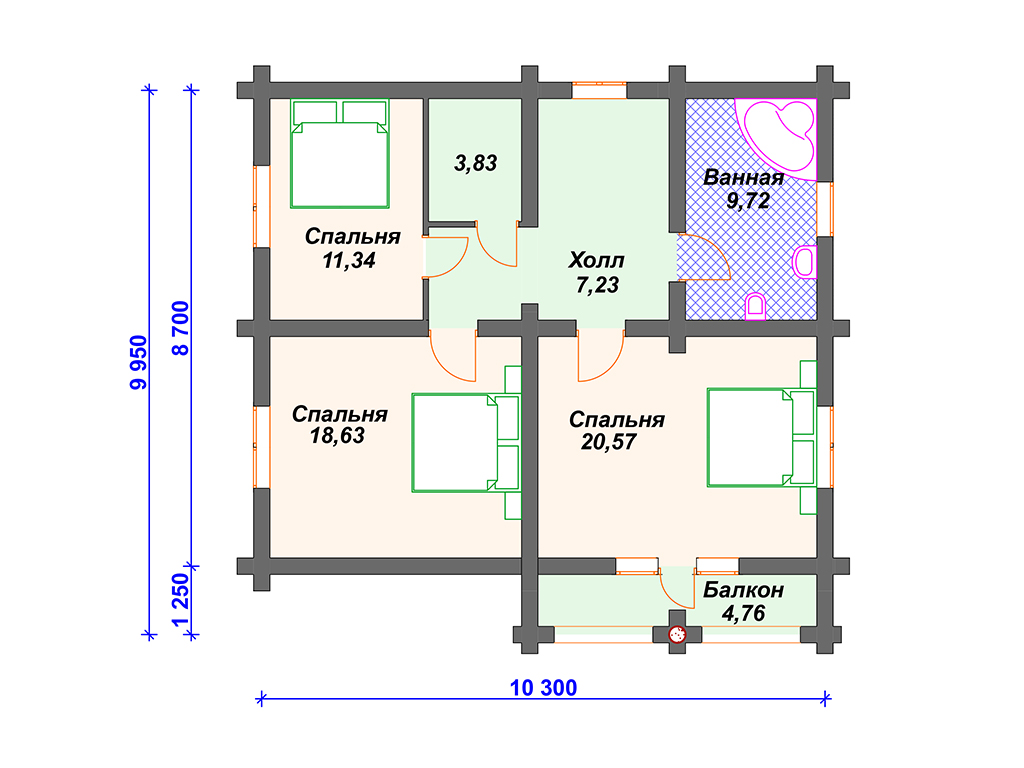 Схема дома из бревна ДО-010 2 этаж