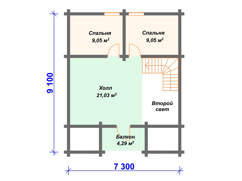 Схема дома из бруса ДО-002 2 этаж