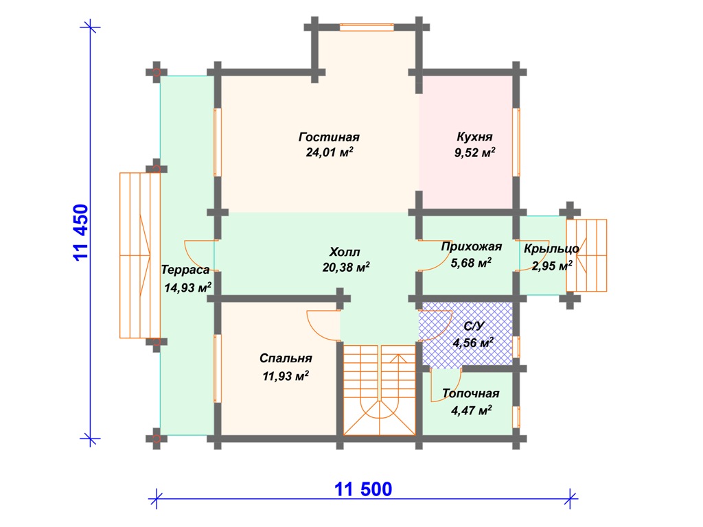 Схема дома из бревна ДО-004 1 этаж
