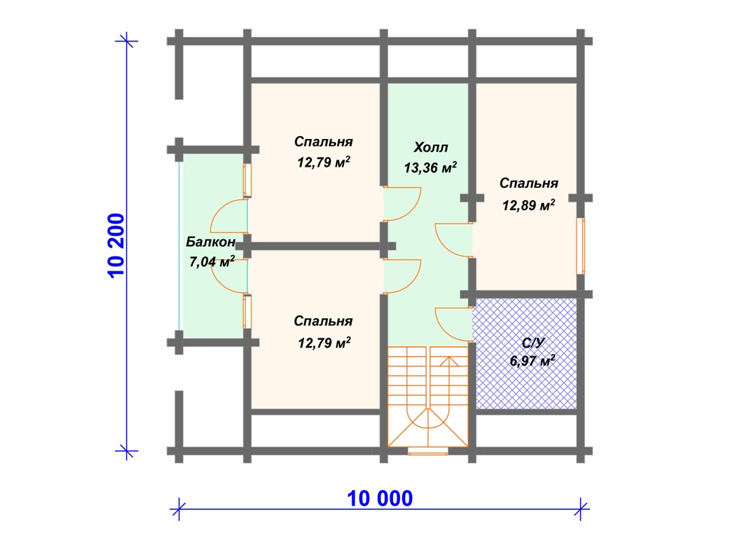 Схема дома из бревна ДО-004 2 этаж