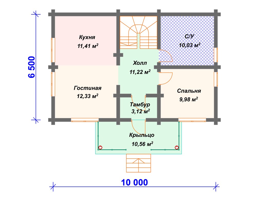 Схема дома из бревна ДО-006 1 этаж