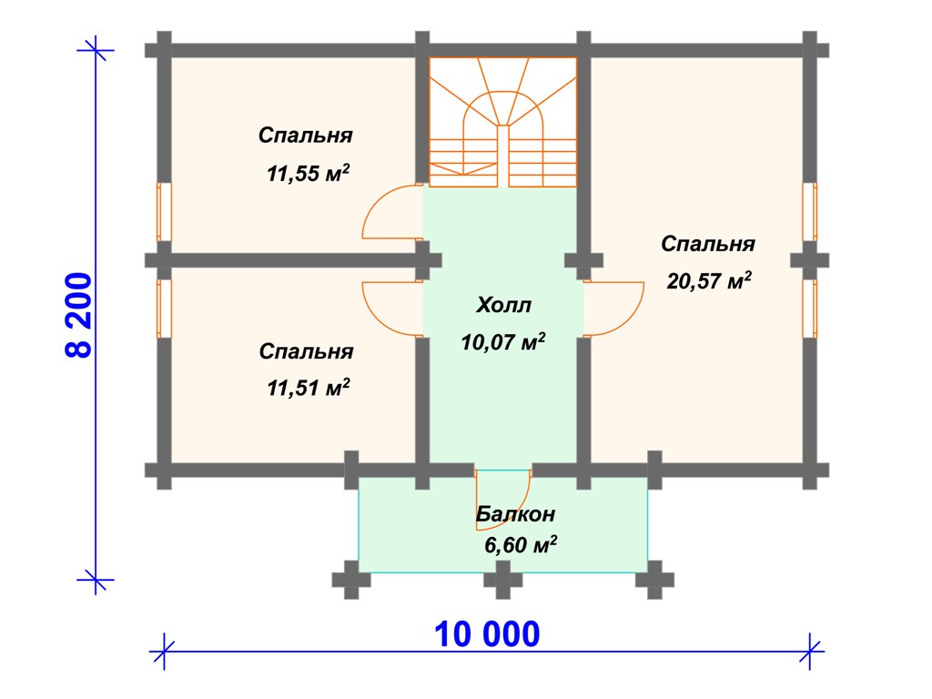 Схема дома из бревна ДО-006 2 этаж