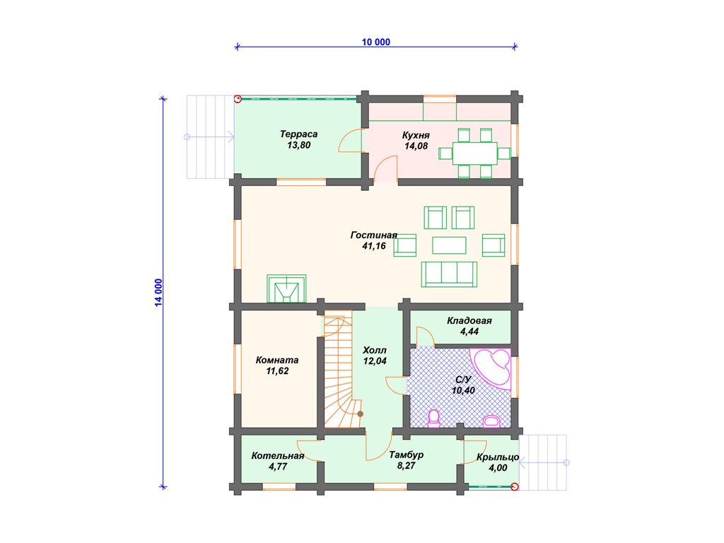 Схема дома из бревна ДО-007 1 этаж