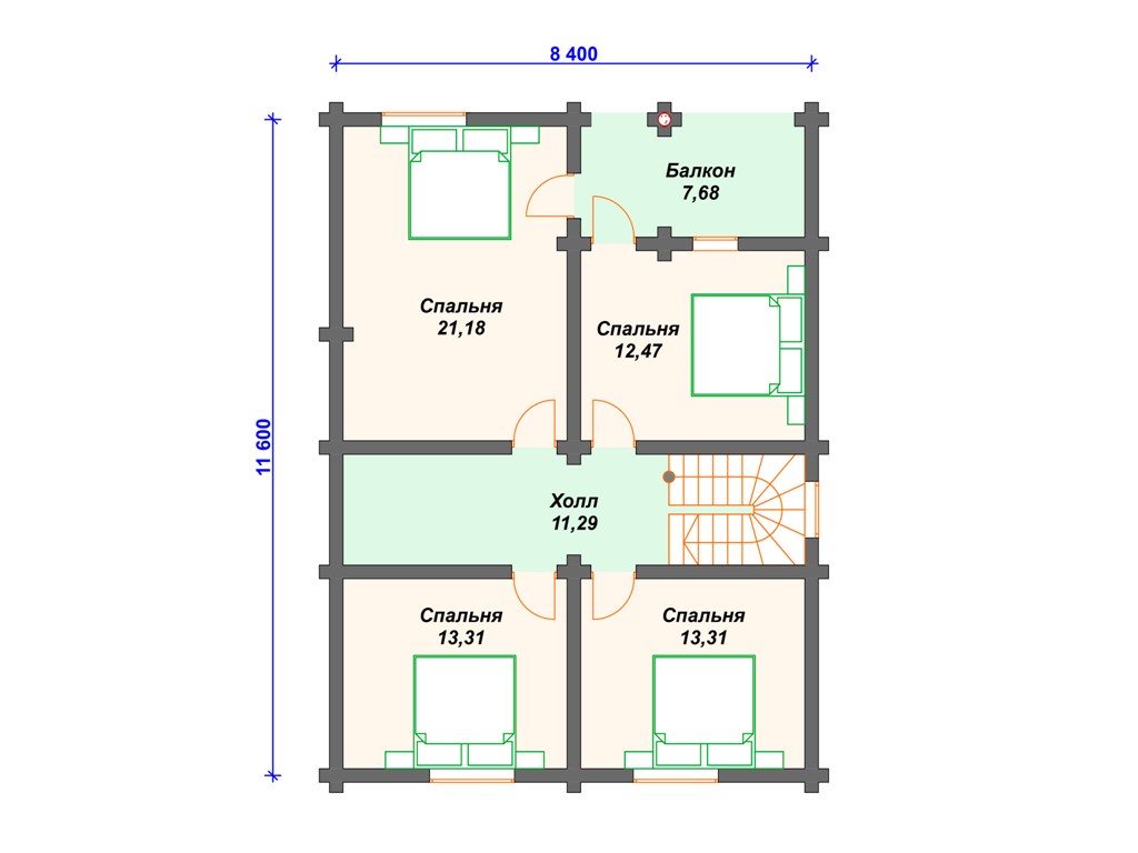 Схема дома из бревна ДО-008 2 этаж