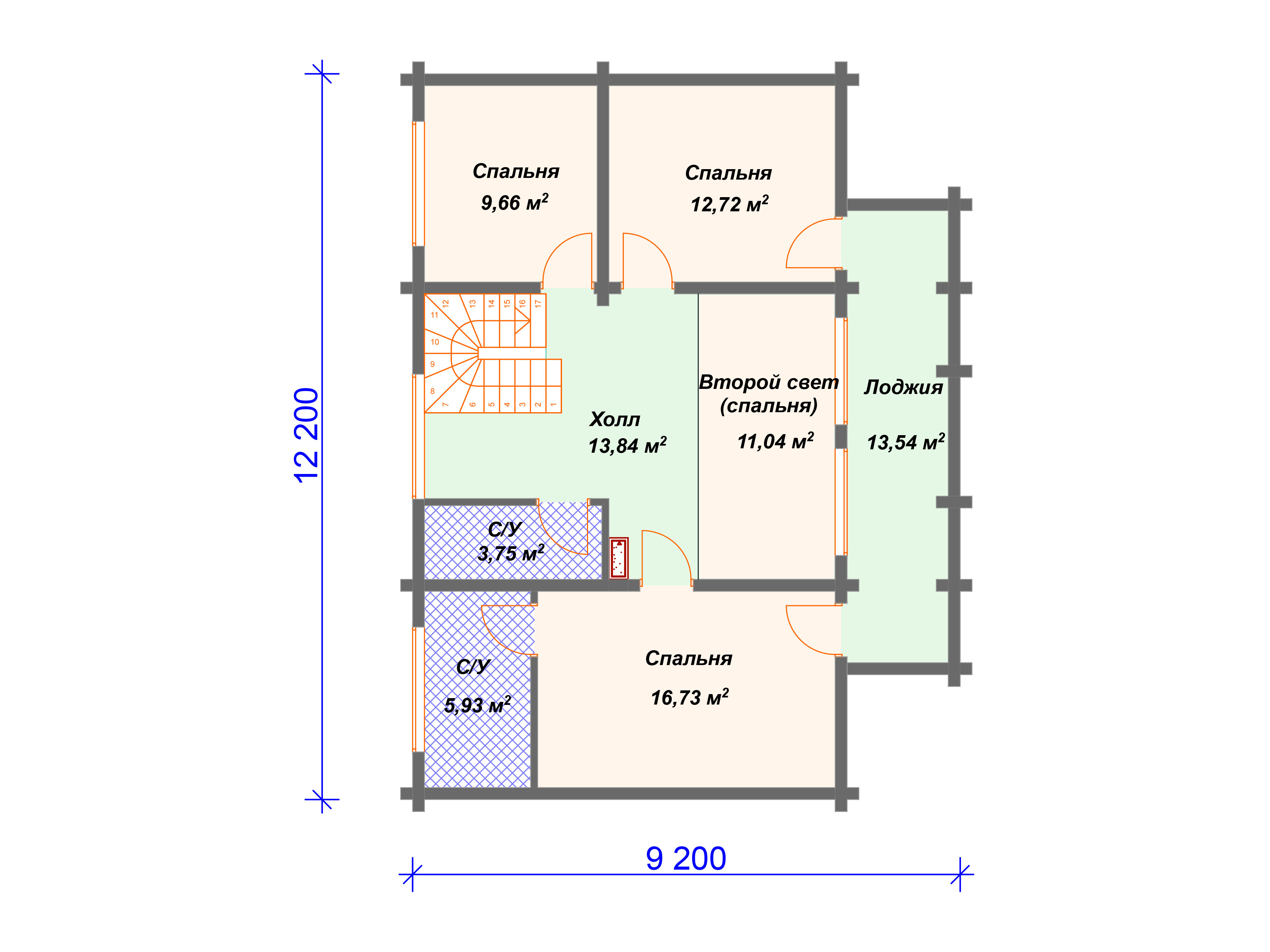 Схема дома из бруса ДС-002 2 этаж