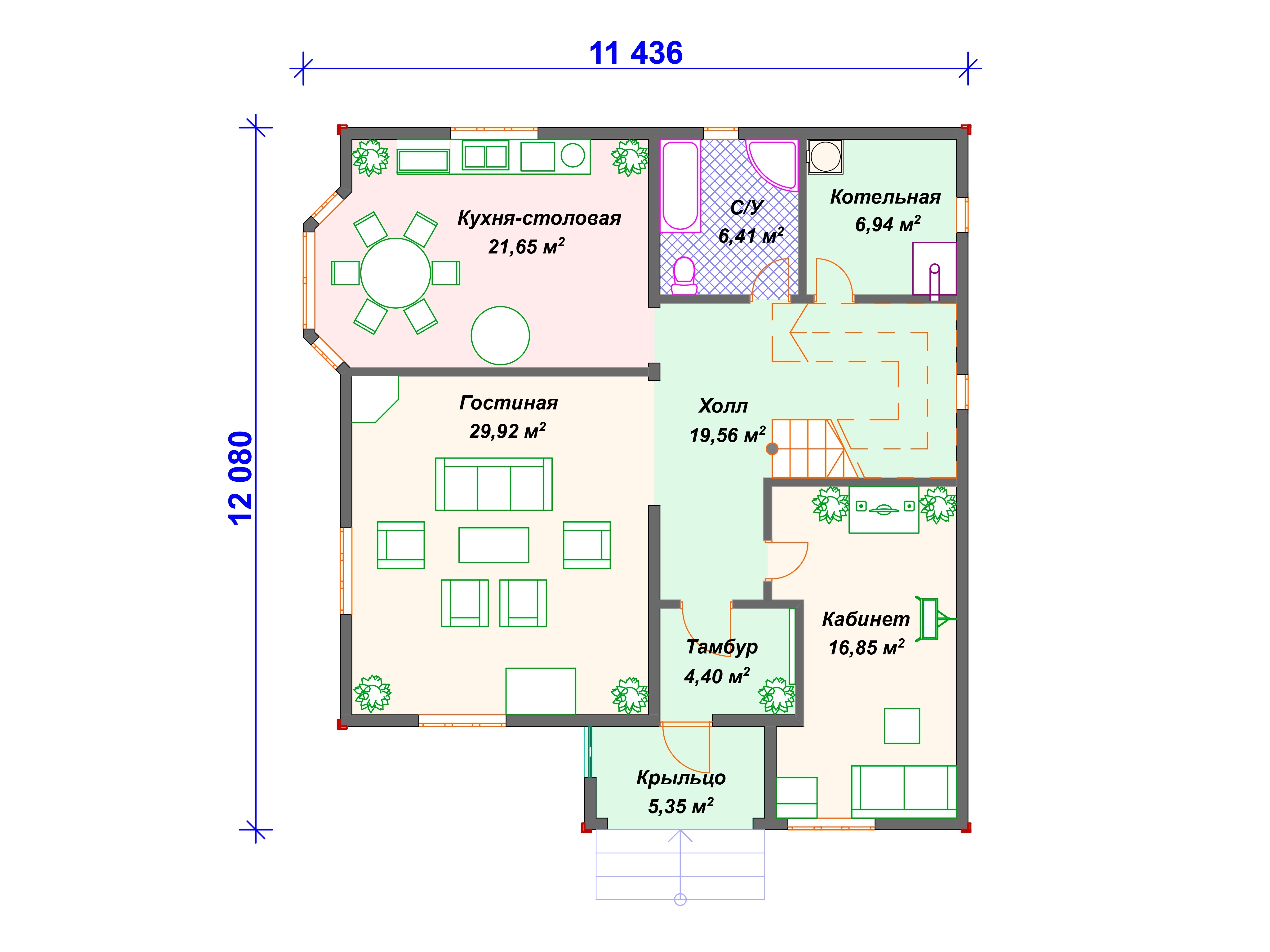 Схема дома из бруса ДС-003 1 этаж