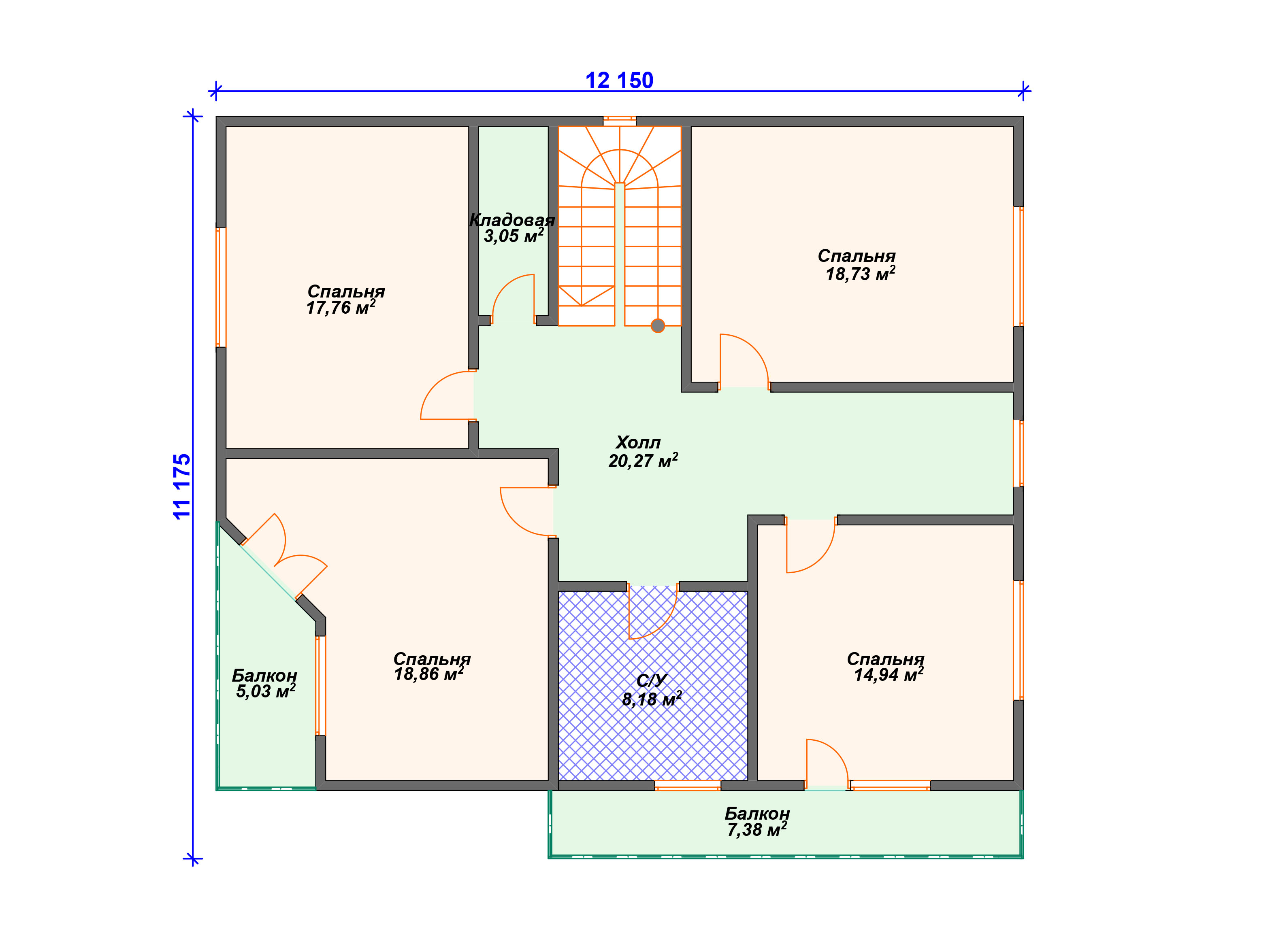 Схема дома из бруса ДС-006 2 этаж