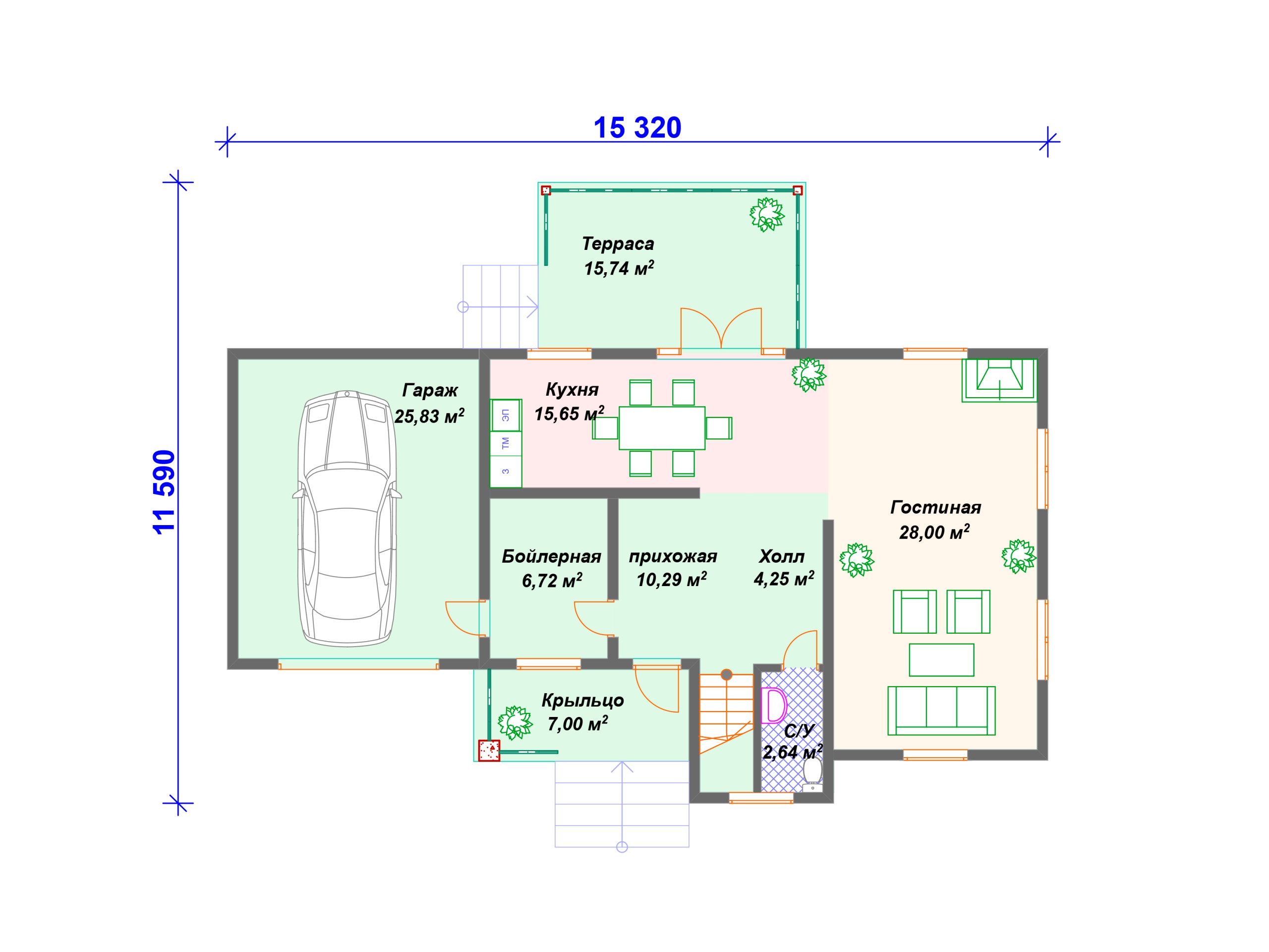 Схема каркасного дома И-002 1 этаж