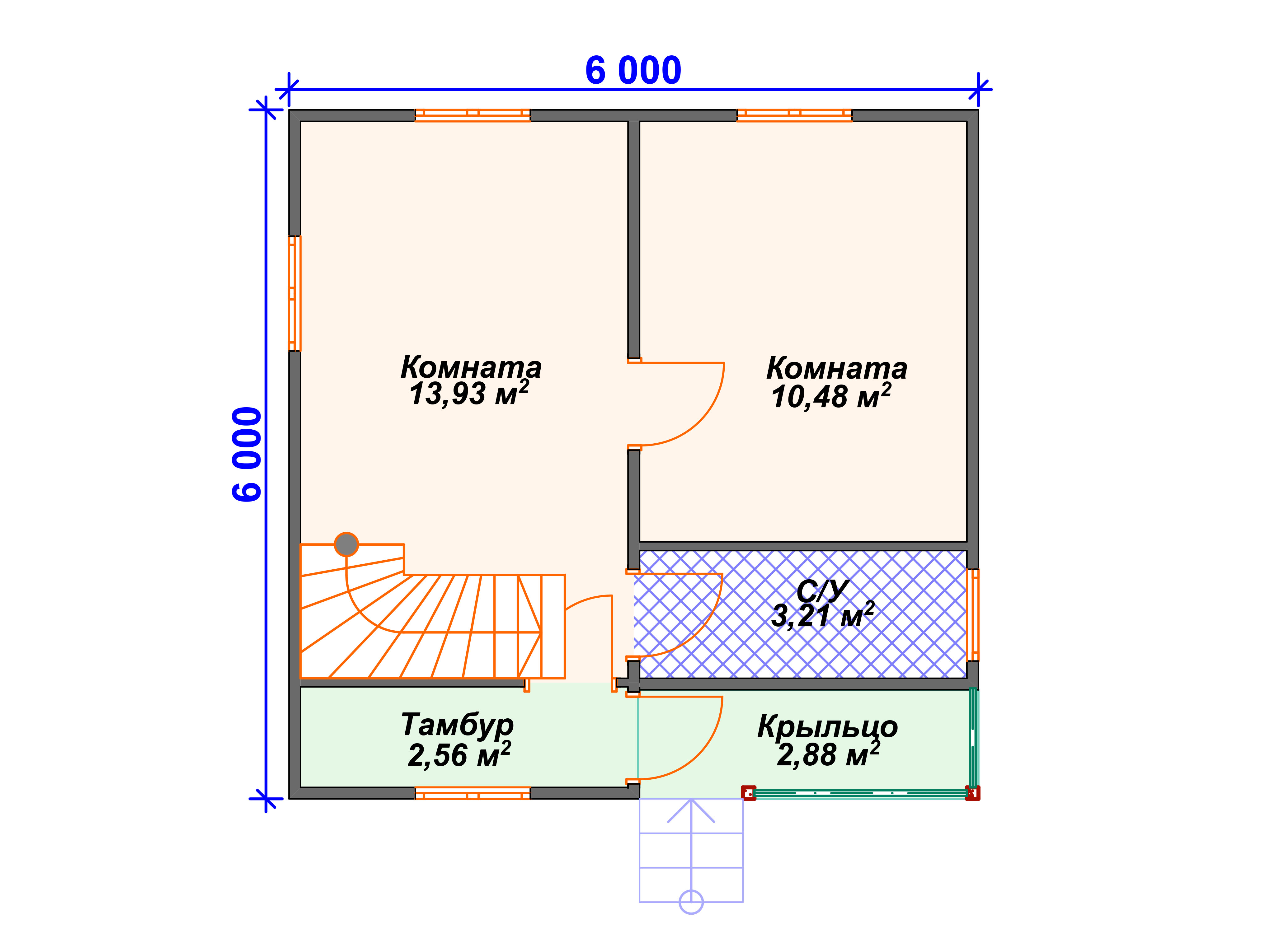 Схема каркасного дома И-003 1 этаж