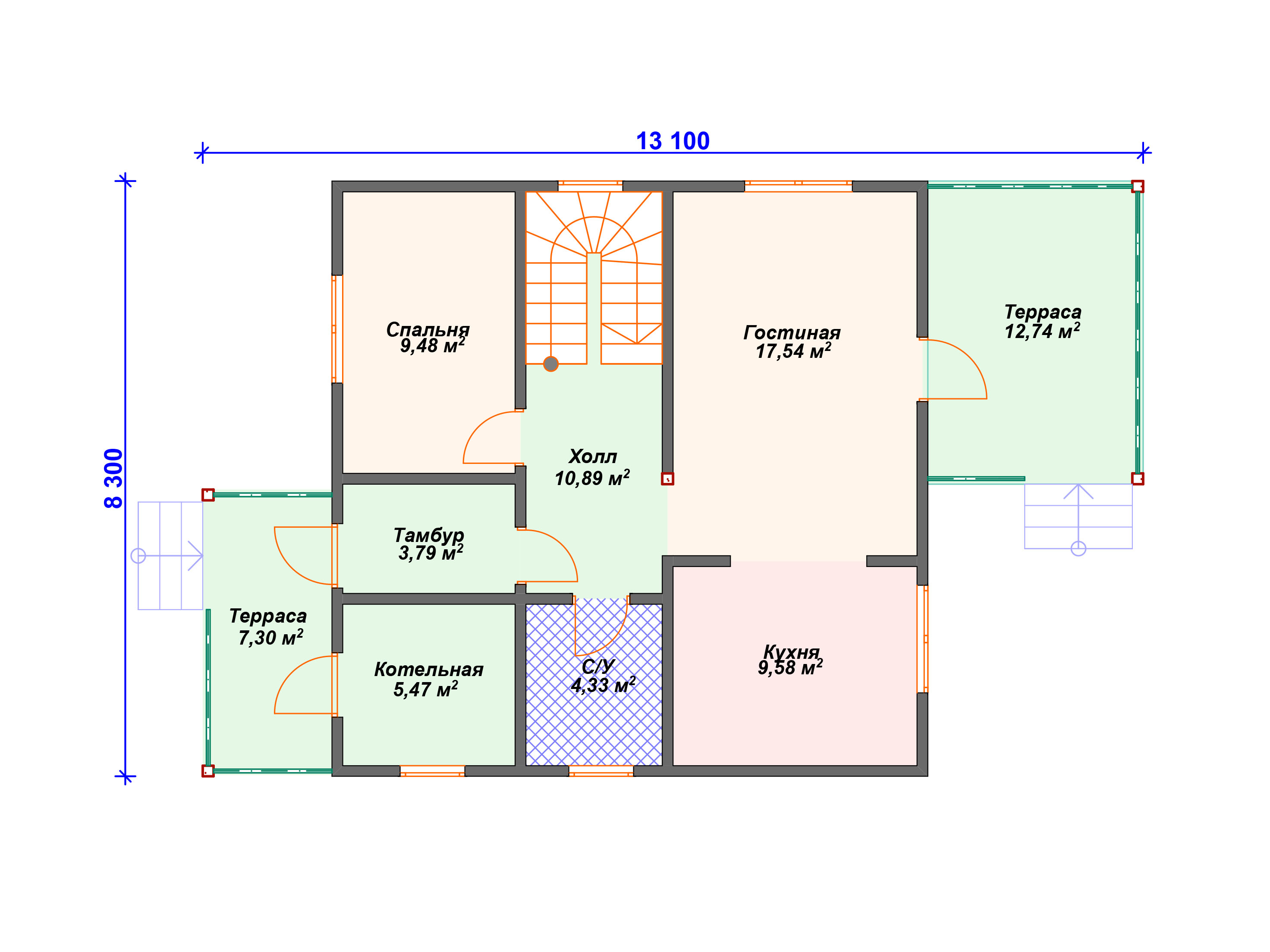 Схема каркасного дома И-004 1 этаж
