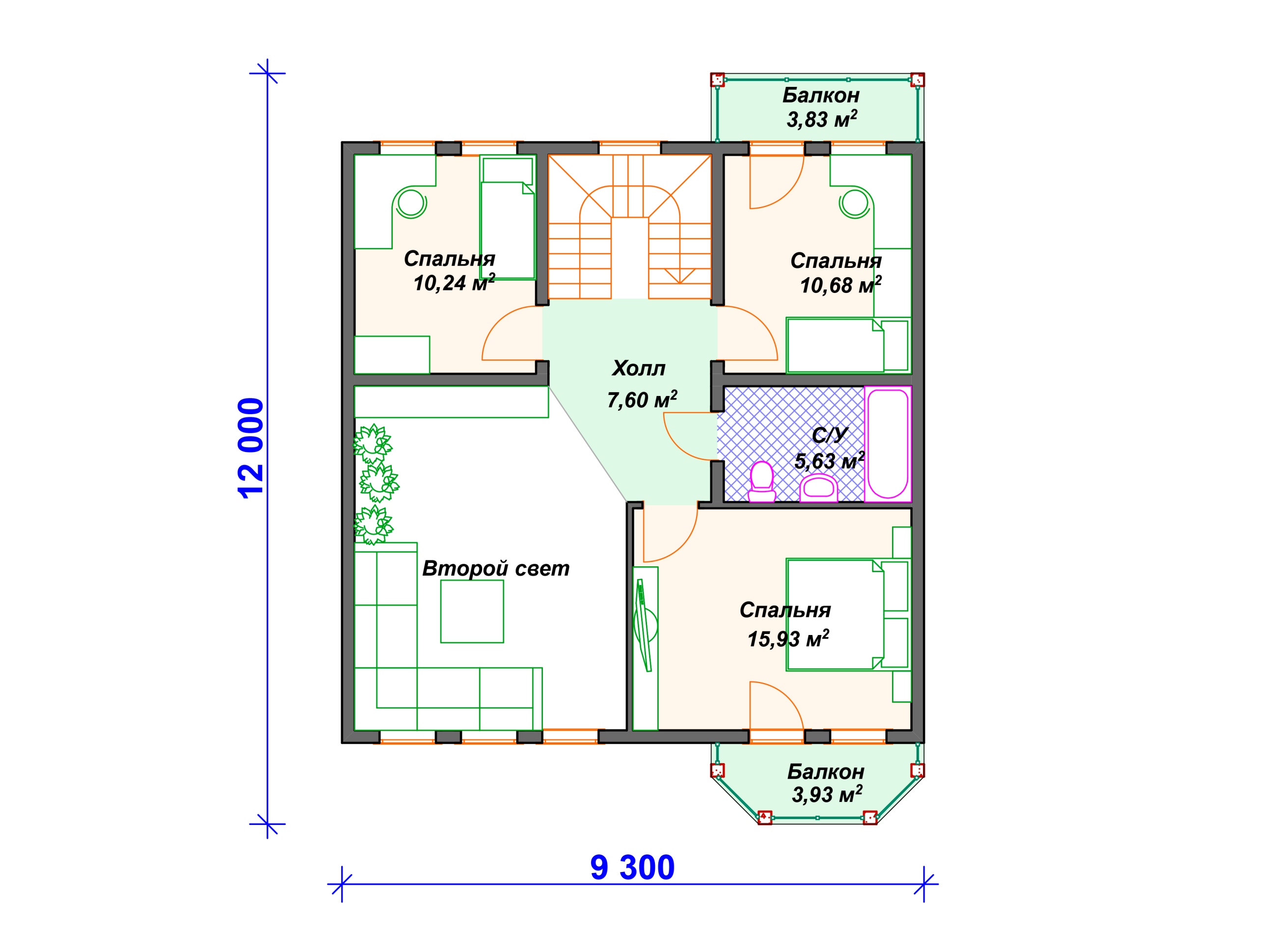 Схема каркасного дома И-007 2 этаж