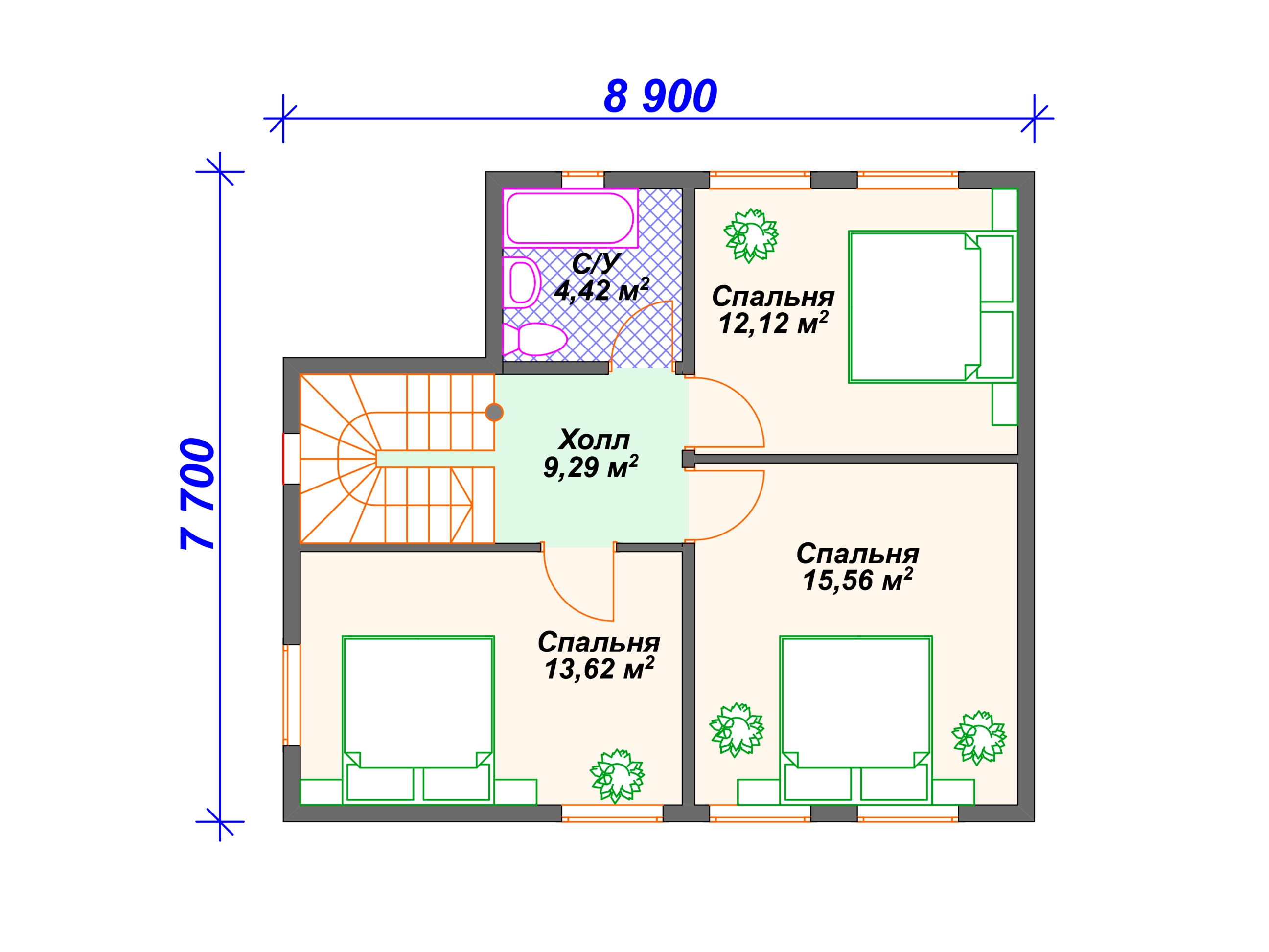 Схема каркасного дома И-008 2 этаж