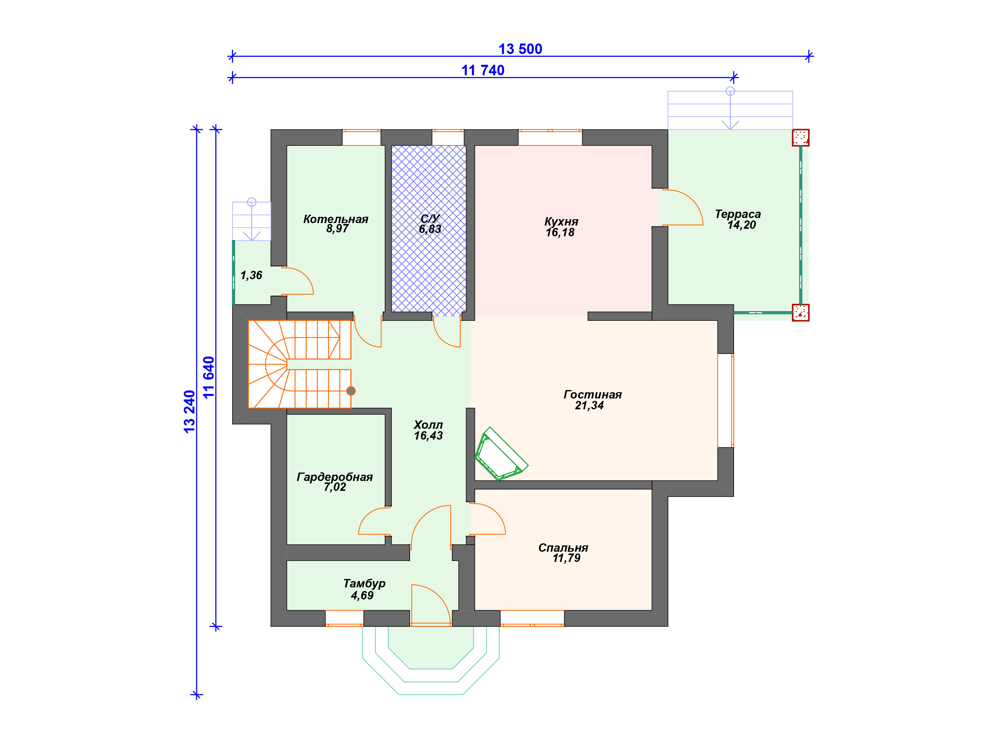 Схема комбинированного дома А-001 1 этаж
