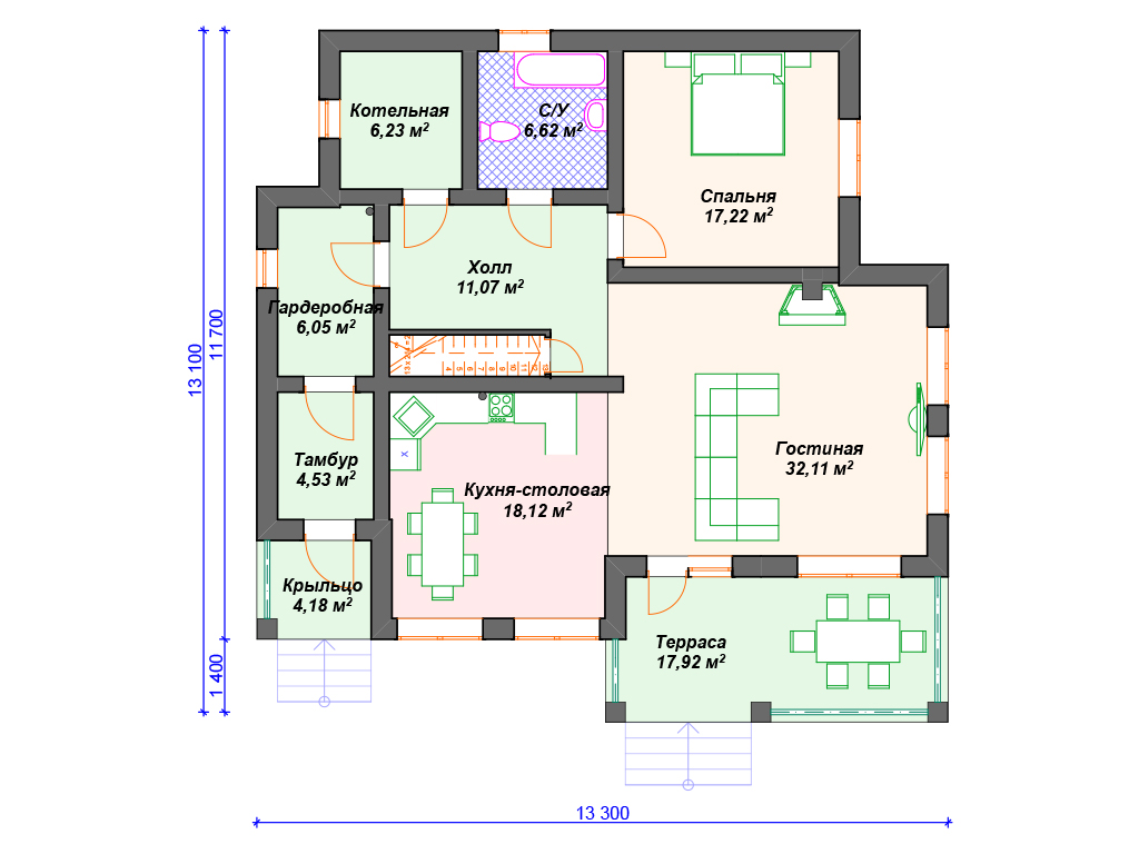 Схема комбинированного дома А-010 1 этаж