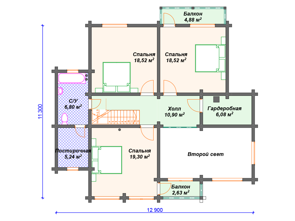 Схема комбинированного дома А-010 2 этаж