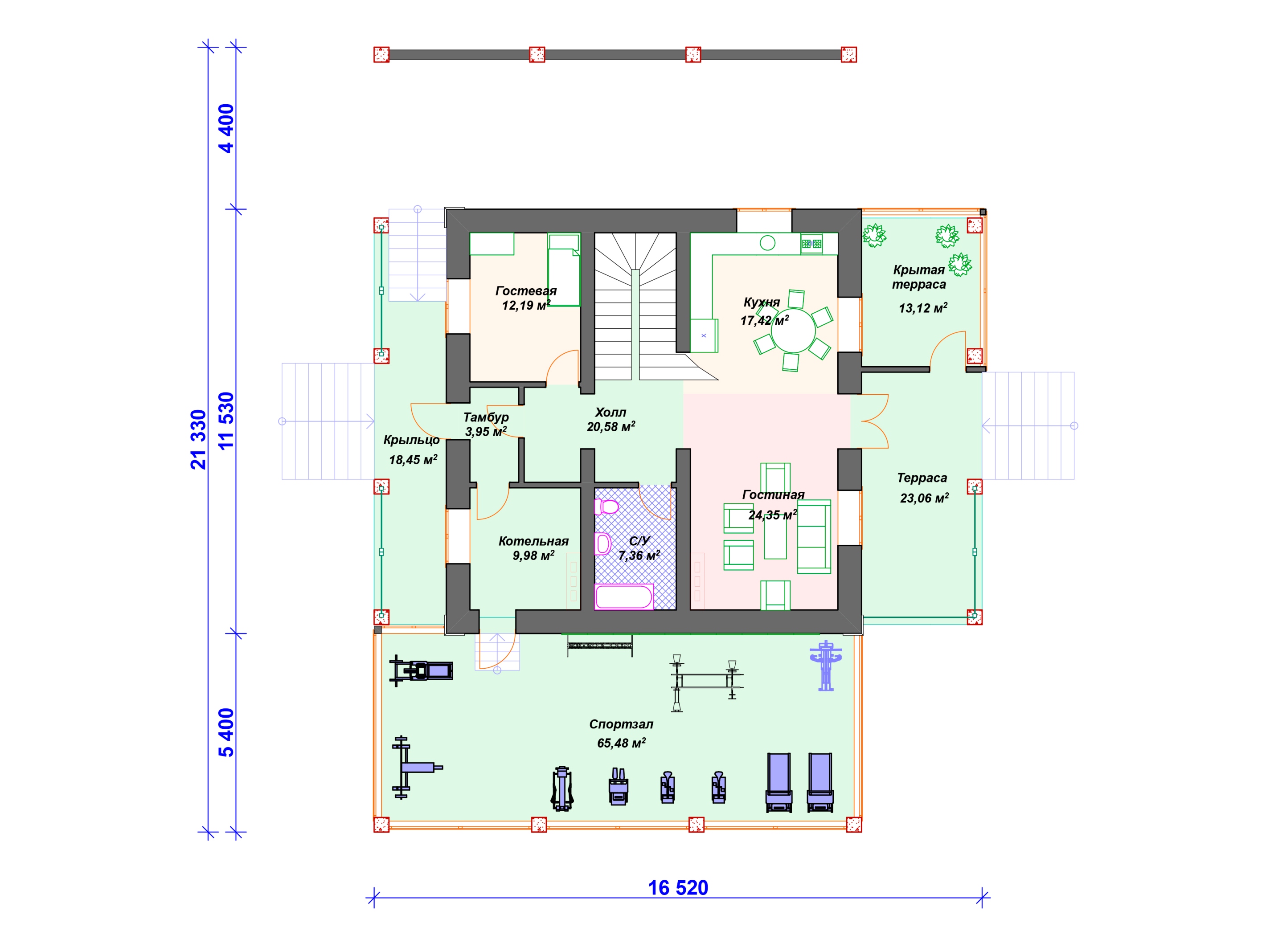 Схема комбинированного дома А-002 1 этаж