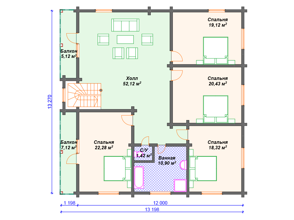 Схема комбинированного дома А-005 2 этаж