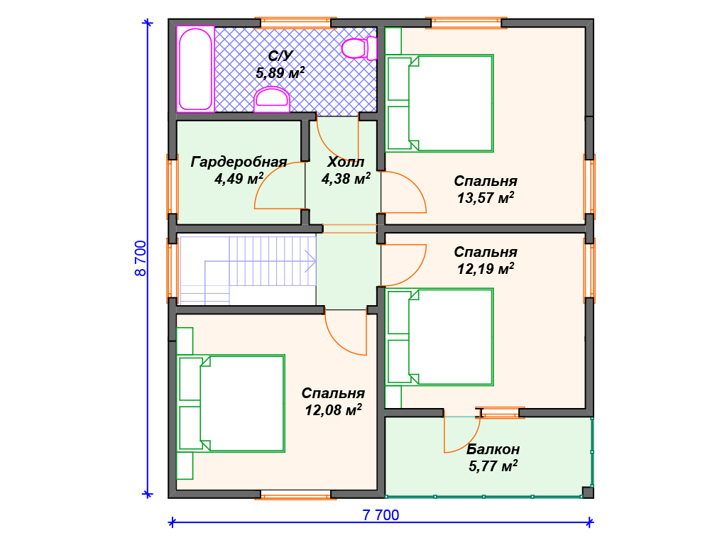Схема комбинированного дома А-006 2 этаж