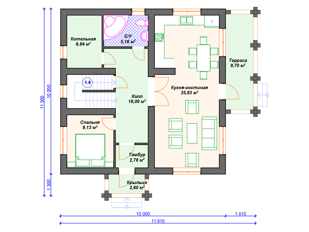 Схема комбинированного дома А-007 1 этаж