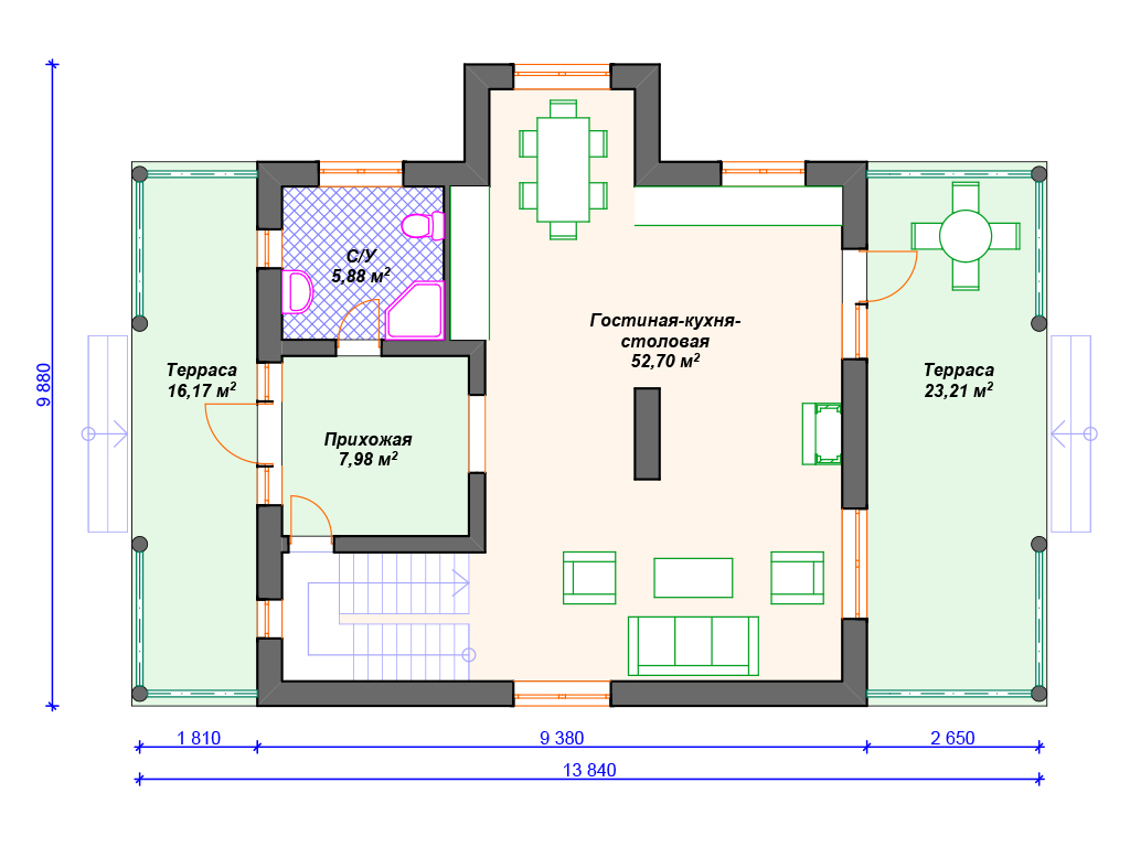Схема комбинированного дома А-008 1 этаж