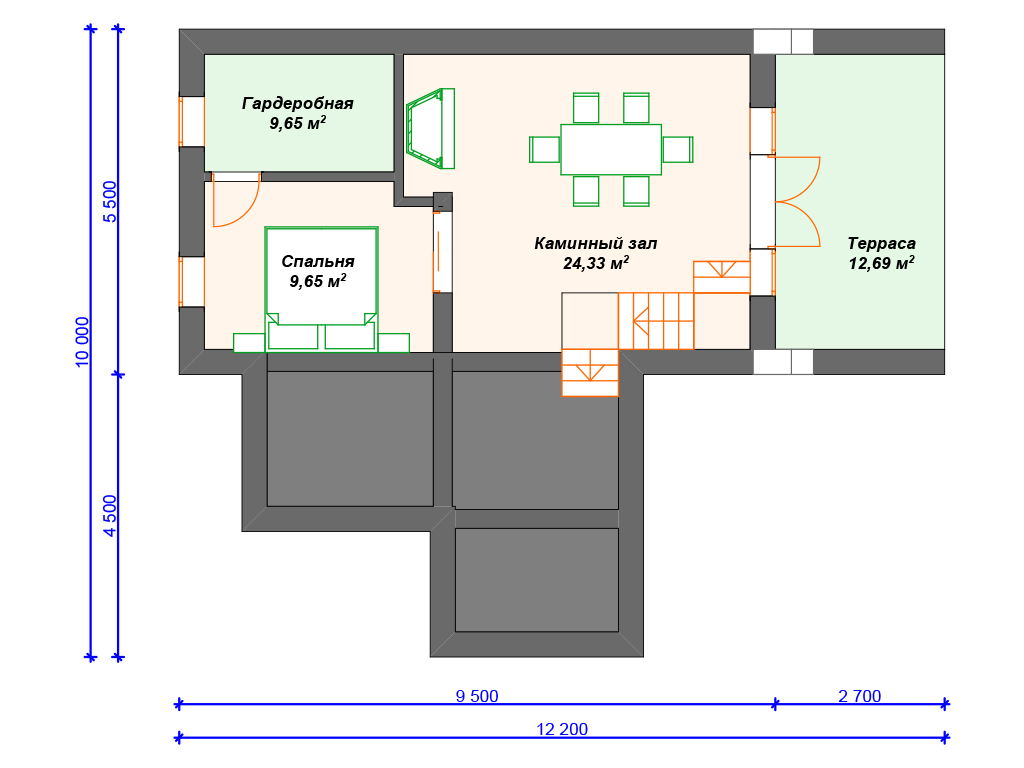 Схема комбинированного дома А-009 0 этаж