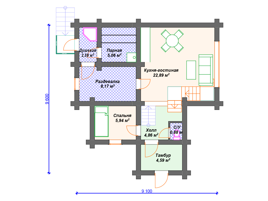 Схема комбинированного дома А-009 1 этаж