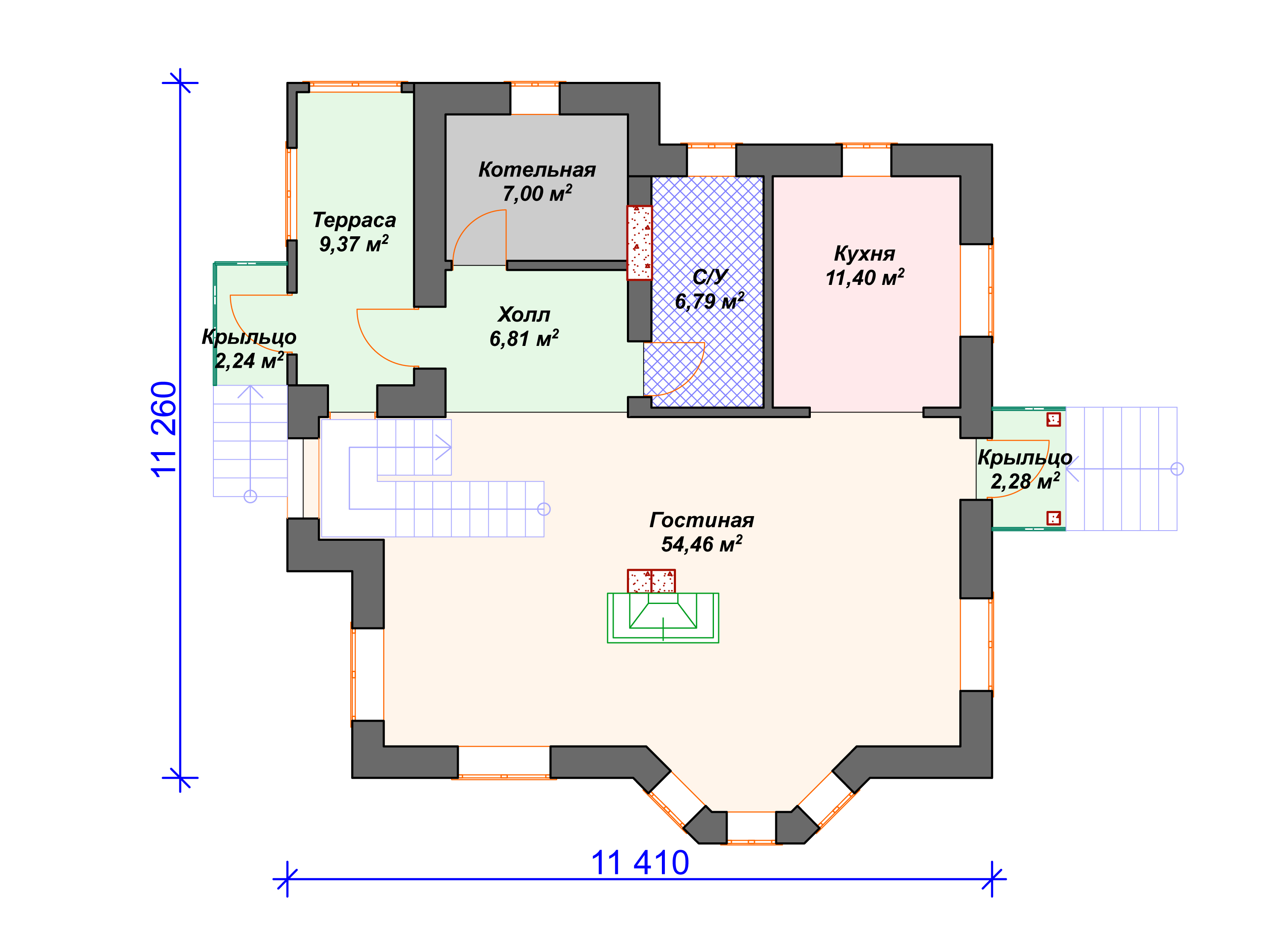 Схема дома из пеноблока К-001 1 этаж