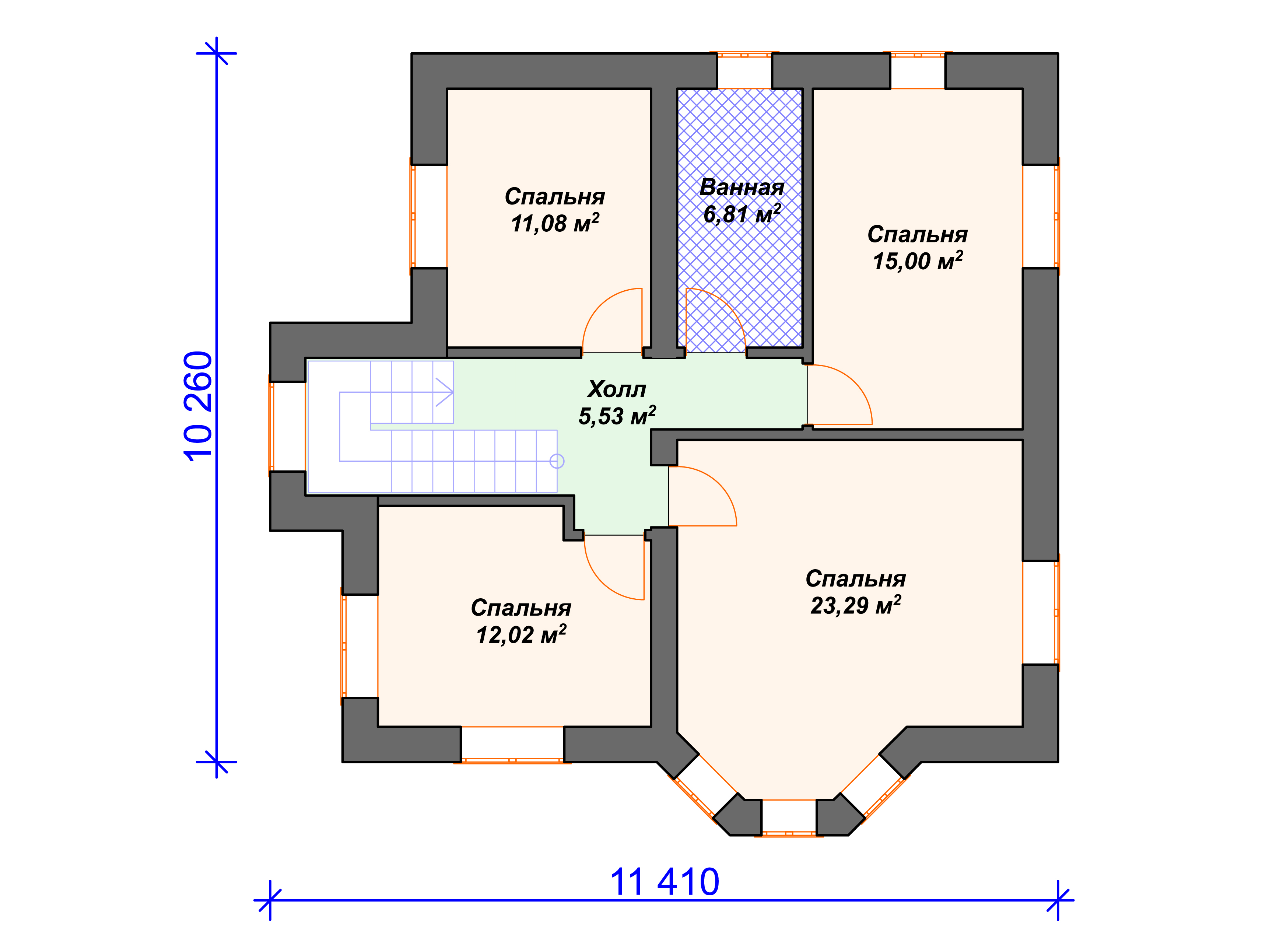 Схема дома из пеноблока К-001 2 этаж