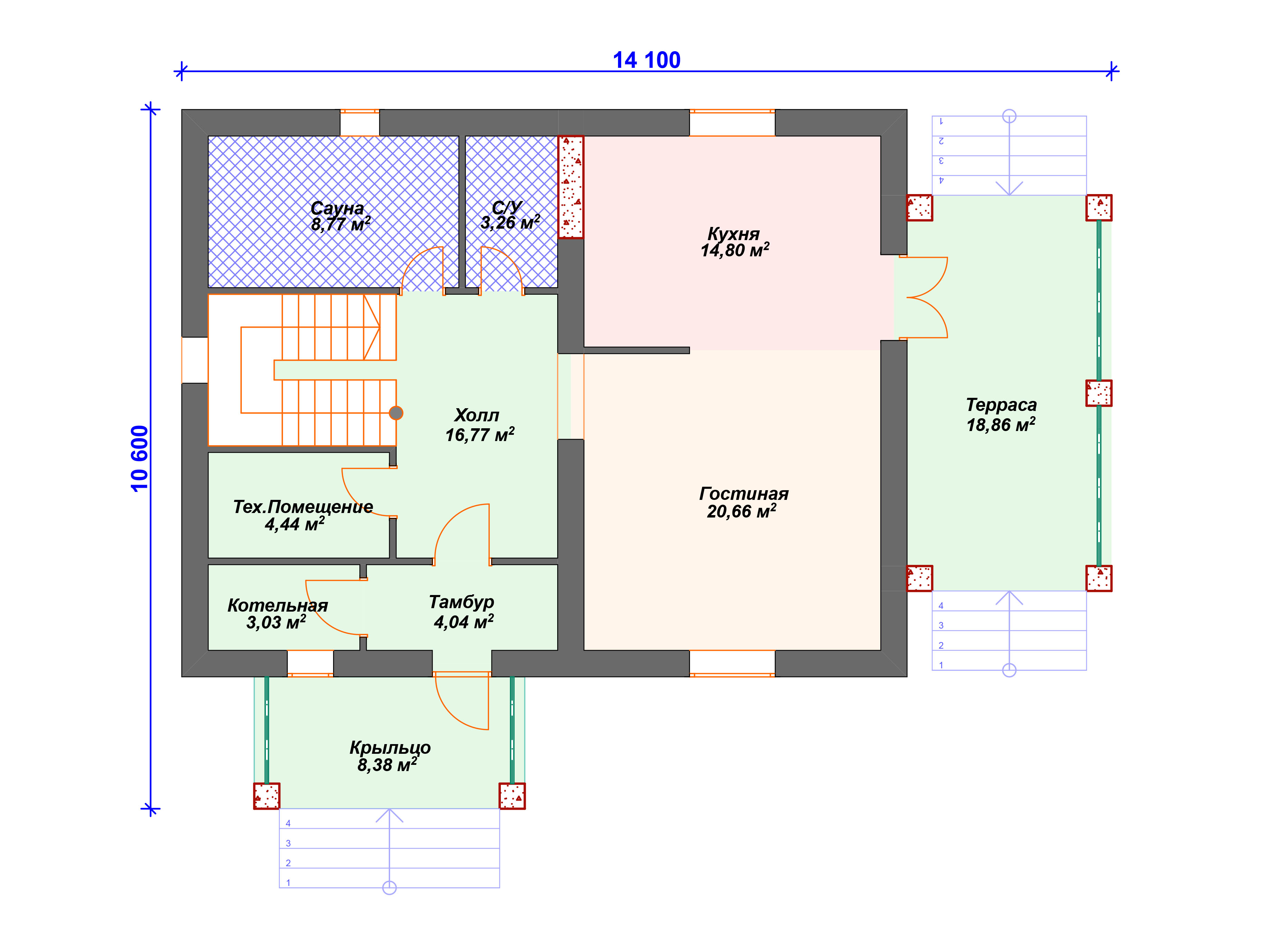 Схема дома из пеноблока К-010 1 этаж