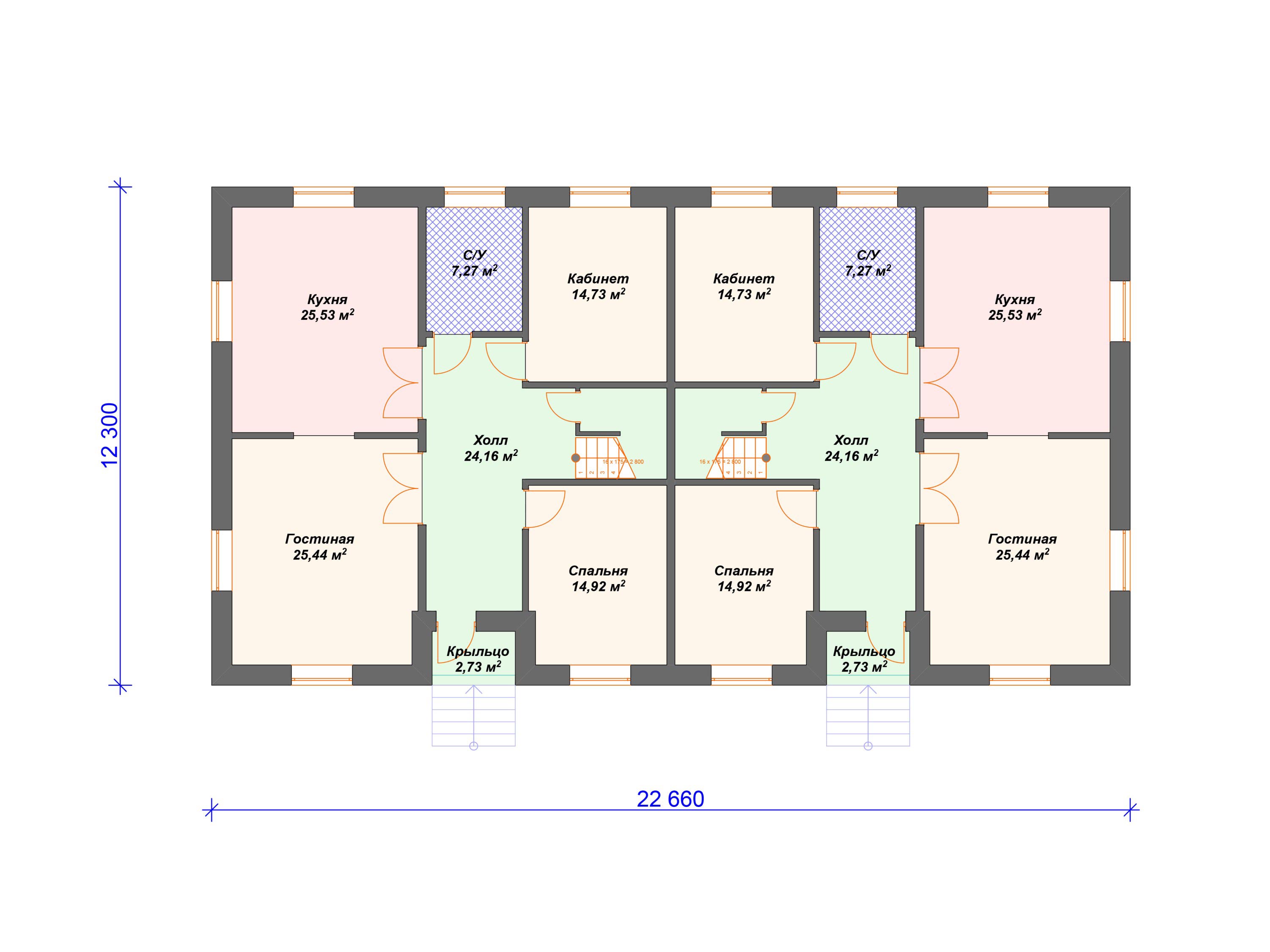 Схема дома из пеноблока К-002 1 этаж