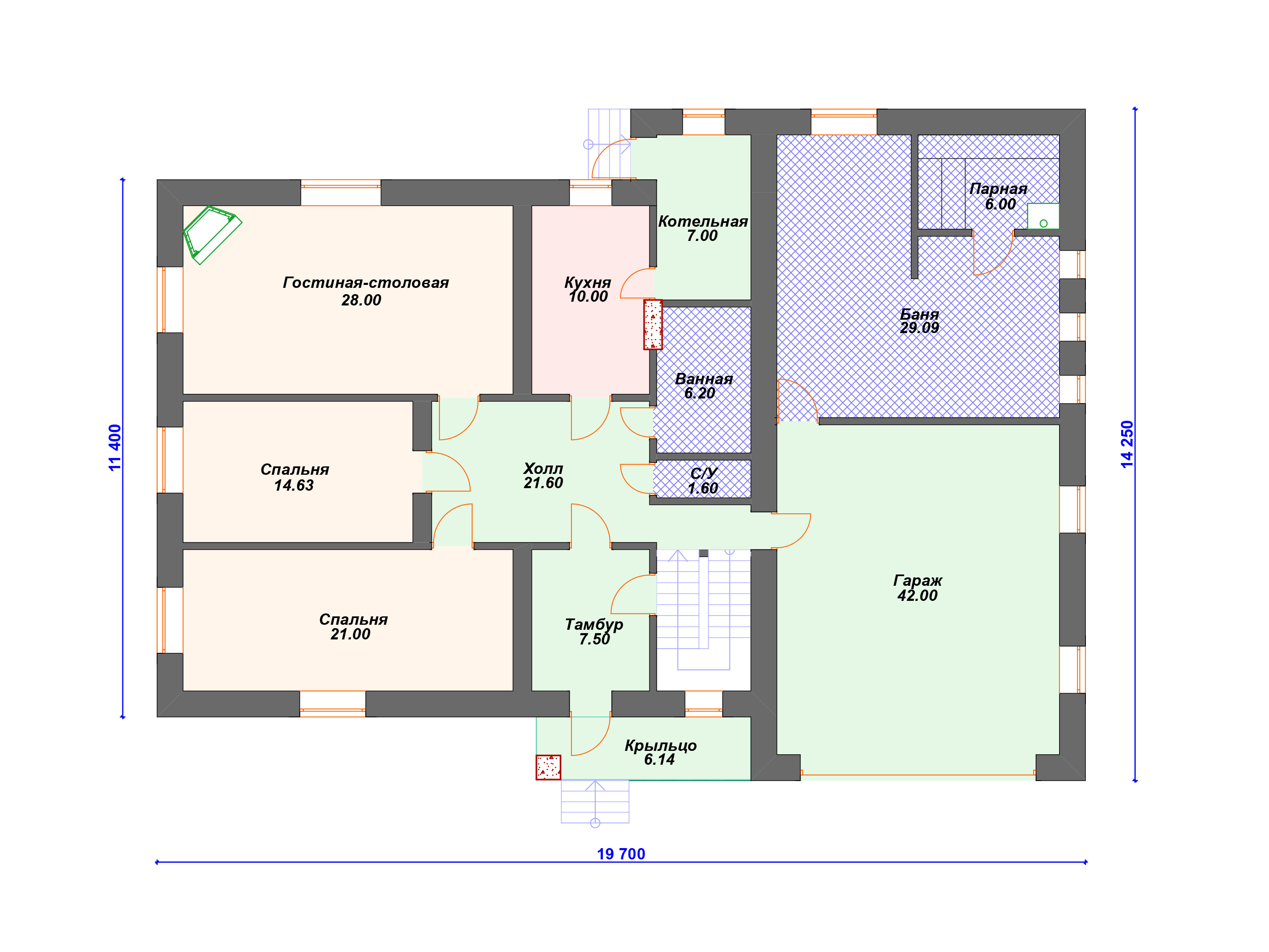 Схема дома из пеноблока К-004 1 этаж