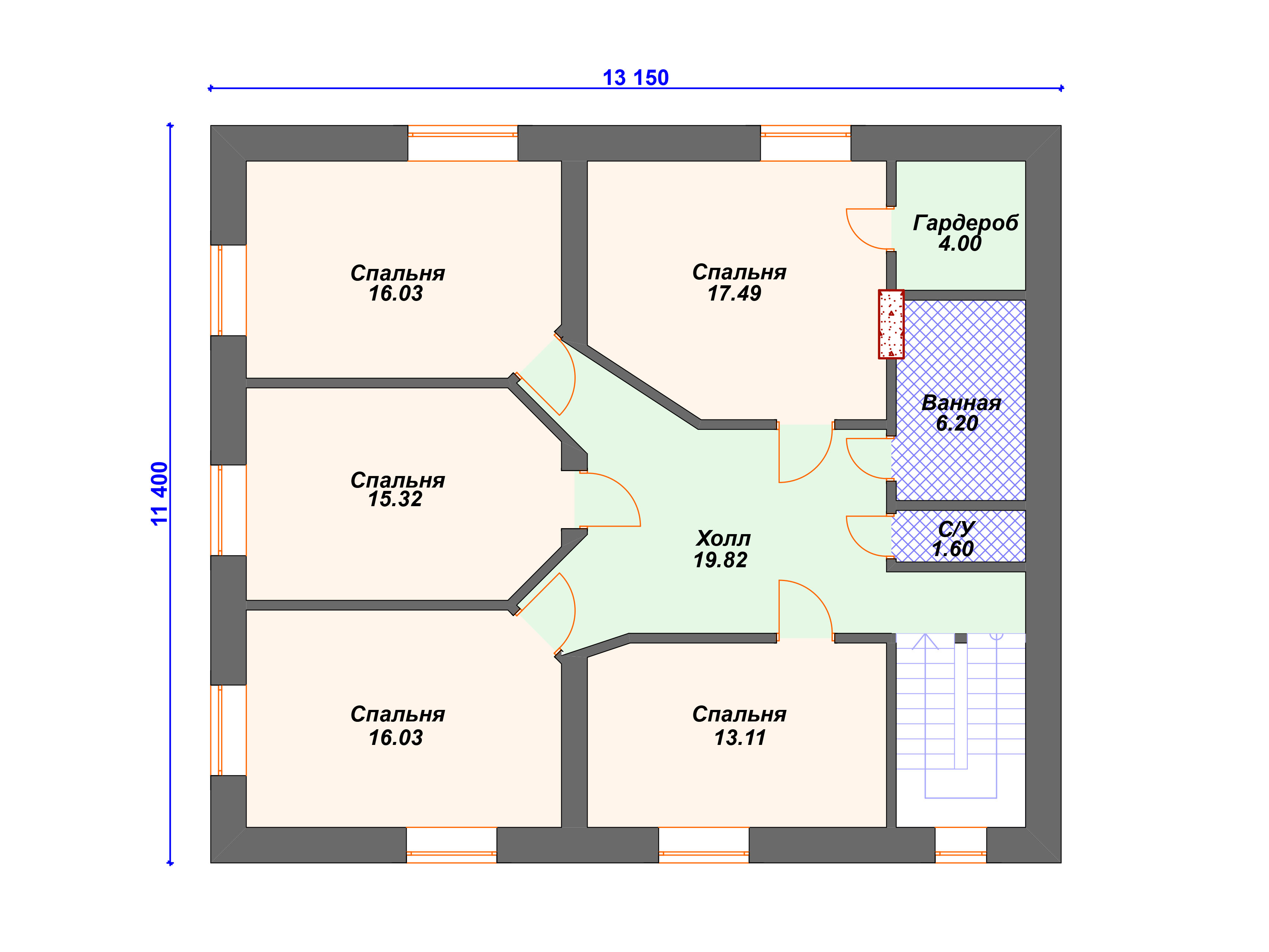 Схема дома из пеноблока К-004 2 этаж