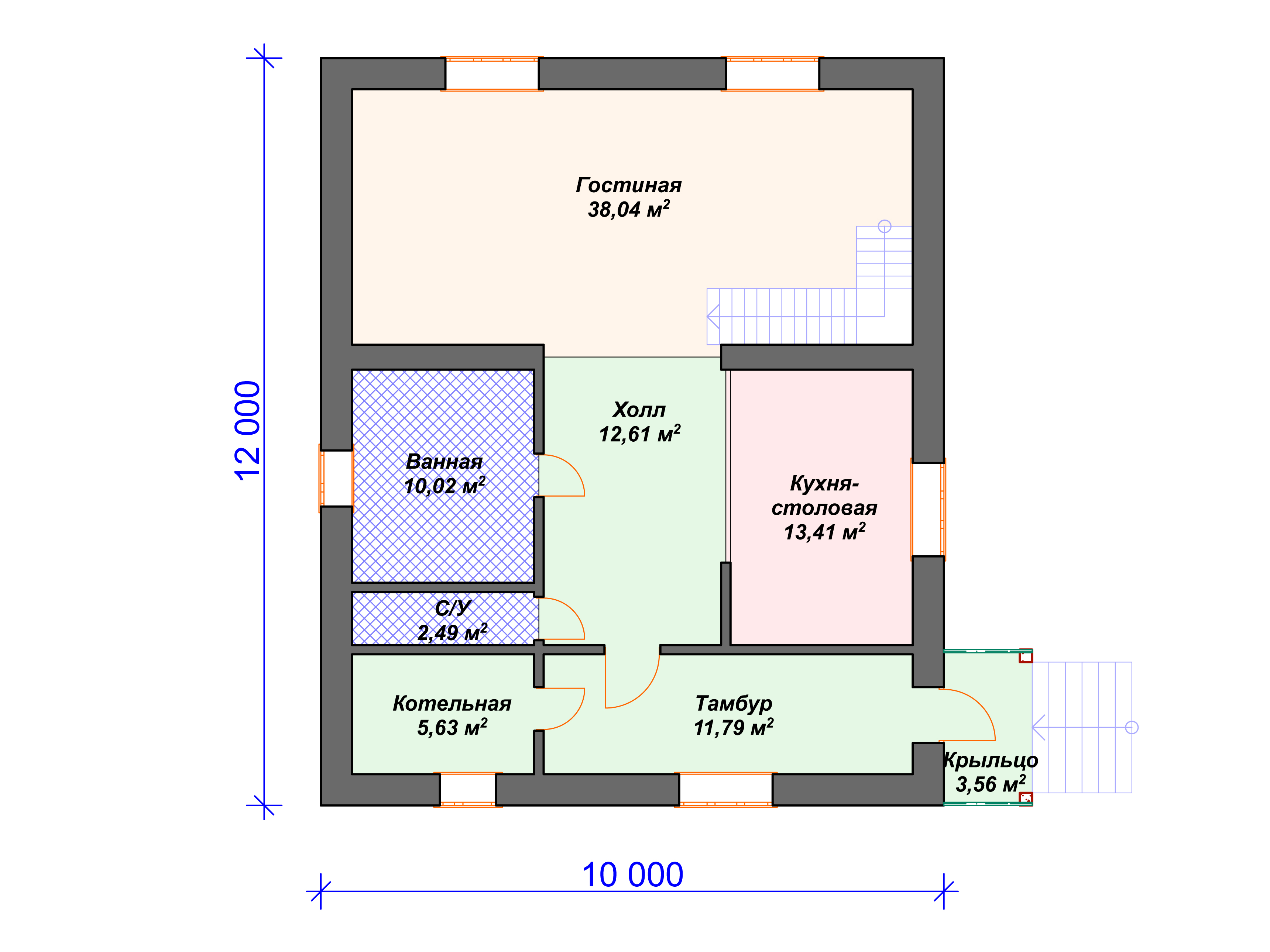 Схема дома из пеноблока К-005 1 этаж