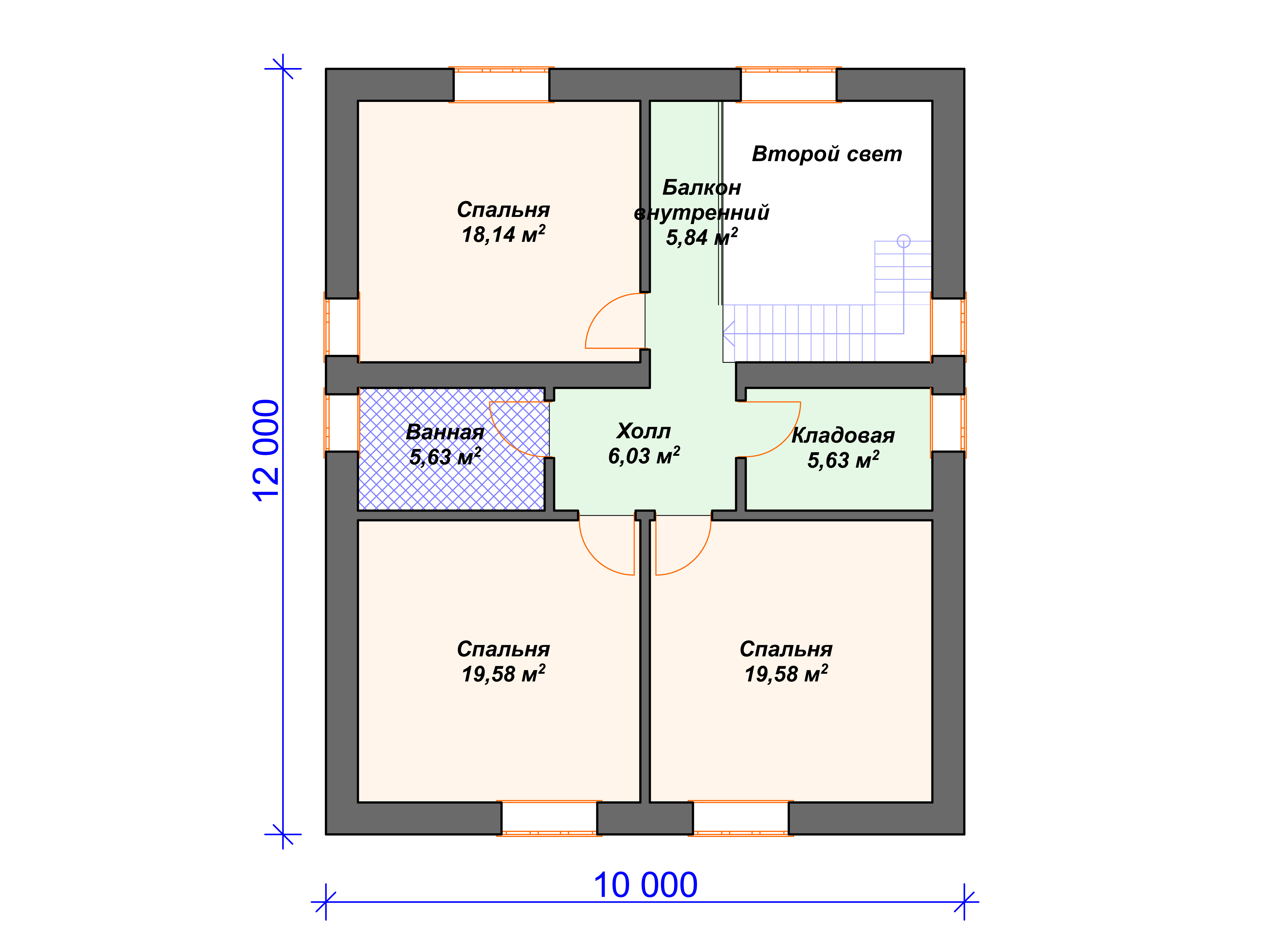 Схема дома из пеноблока К-005 2 этаж