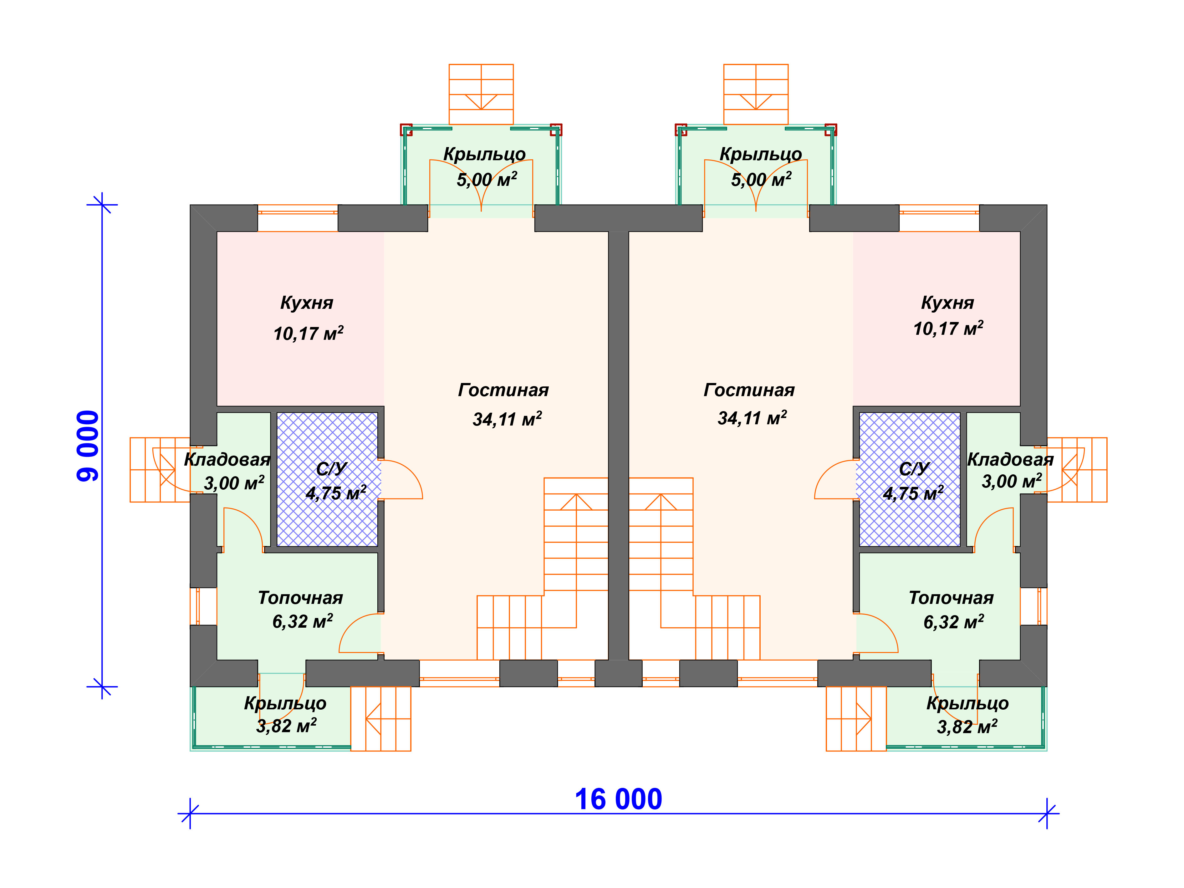 Схема дома из пеноблока К-006 1 этаж