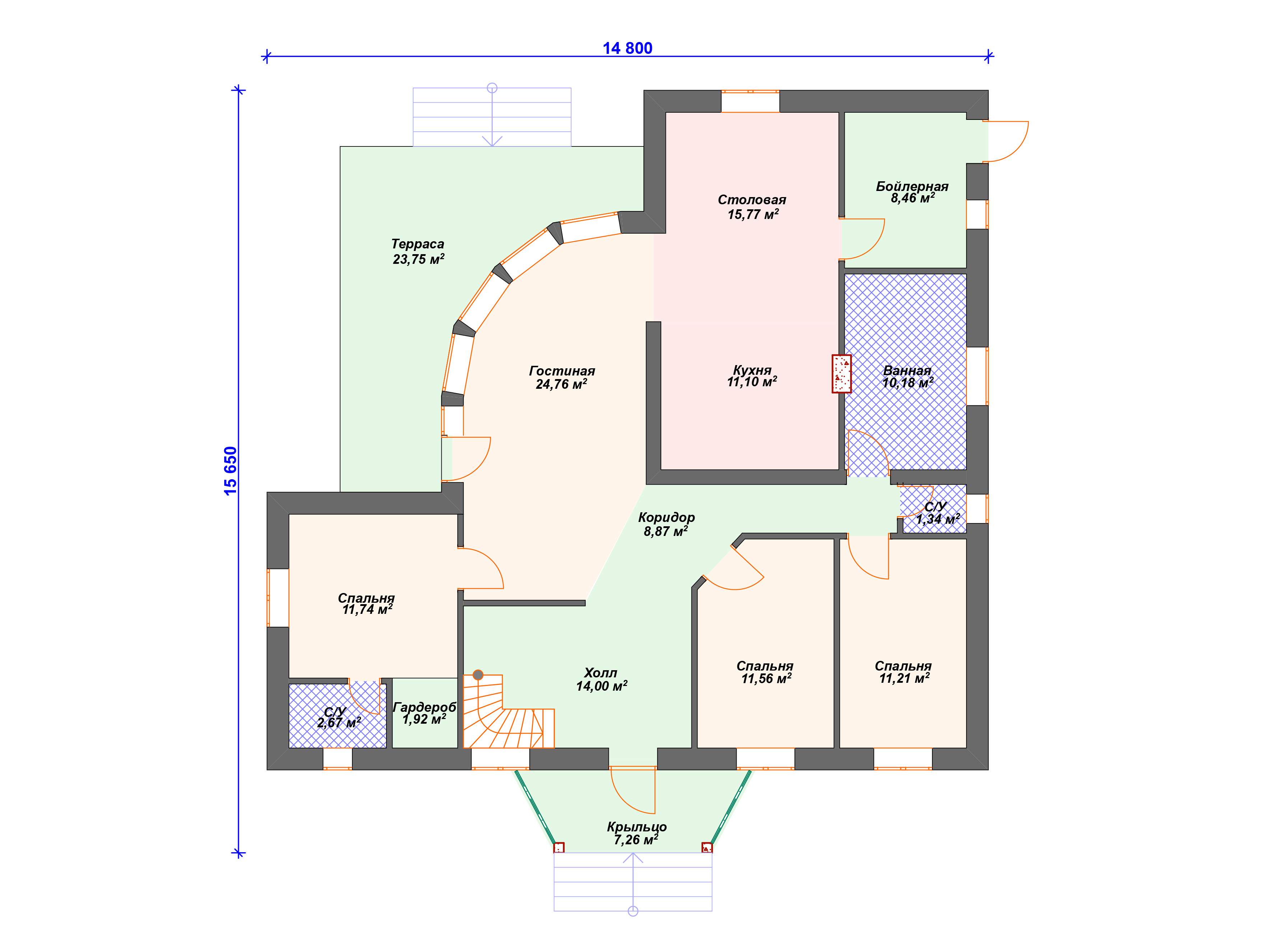 Схема дома из пеноблока К-007