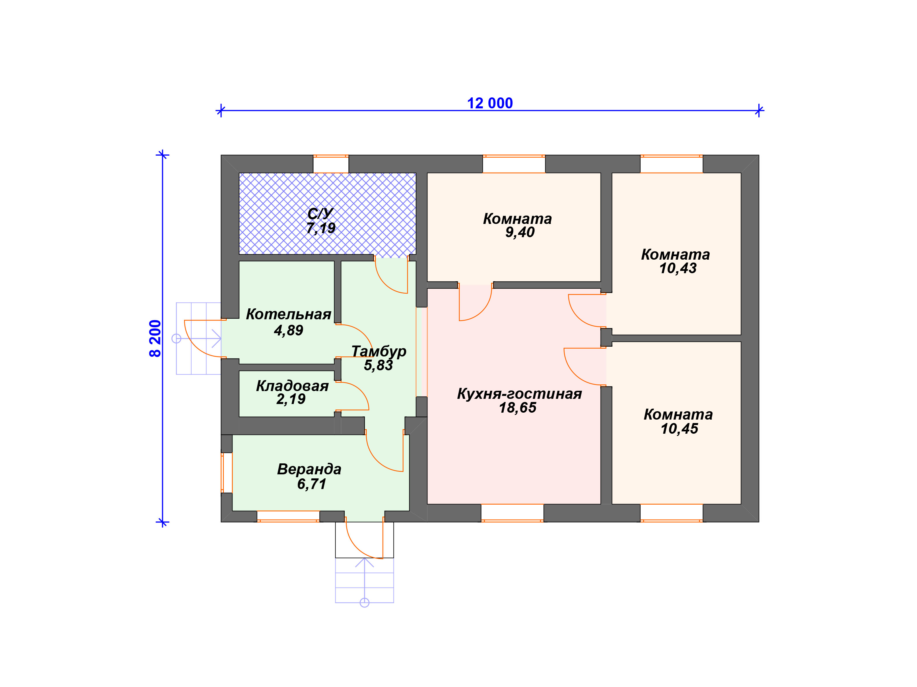 Схема дома из пеноблока К-008