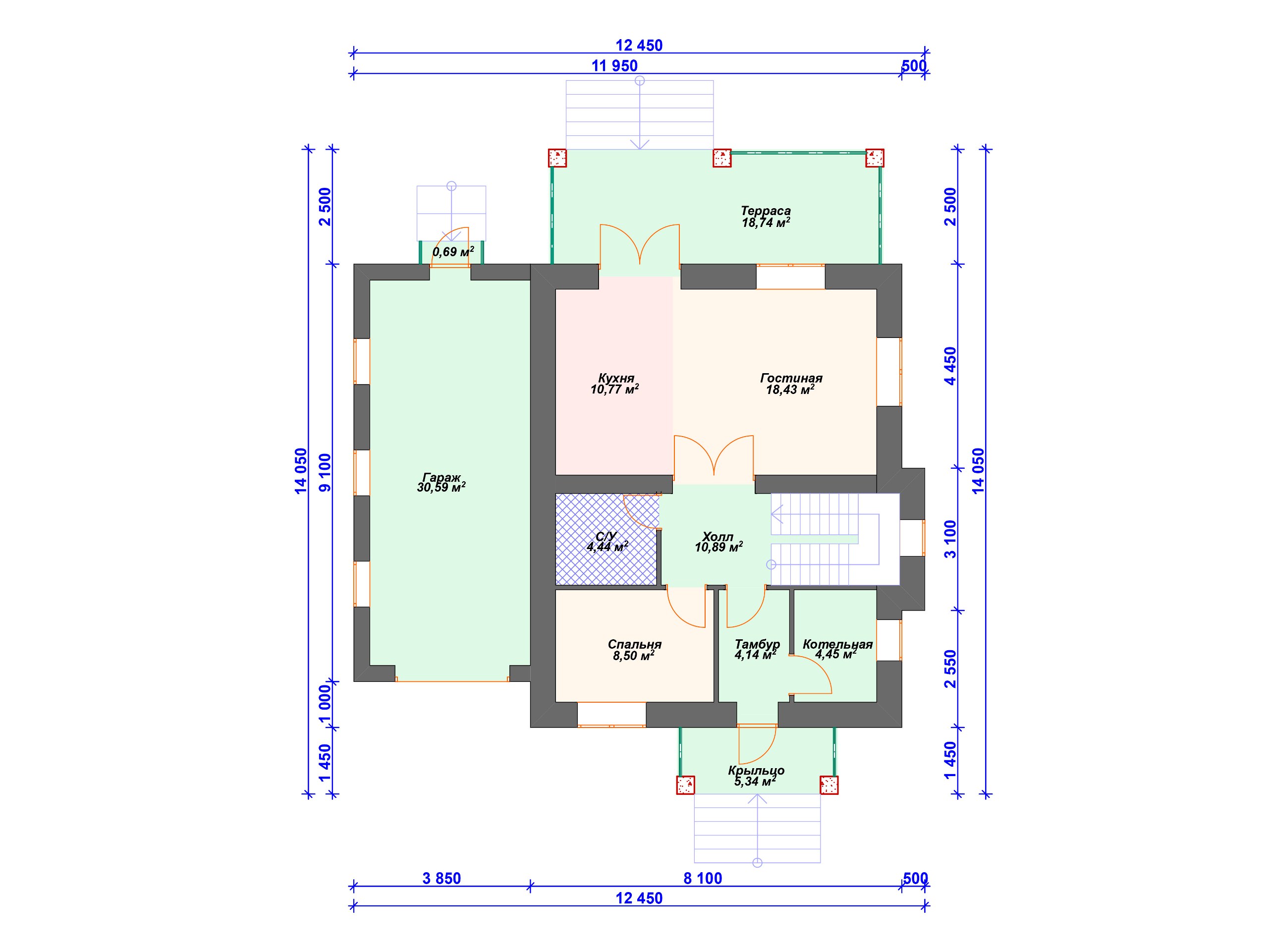 Схема дома из пеноблока К-009 1 этаж