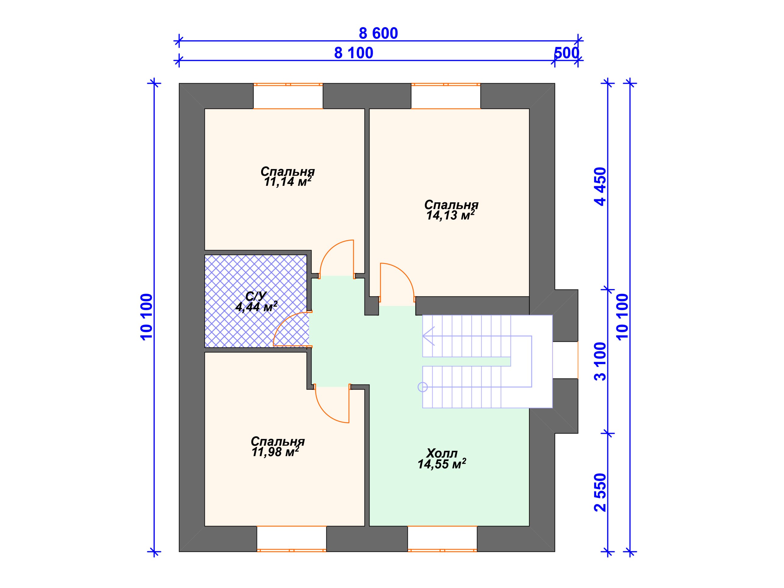 Схема дома из пеноблока К-009 2 этаж